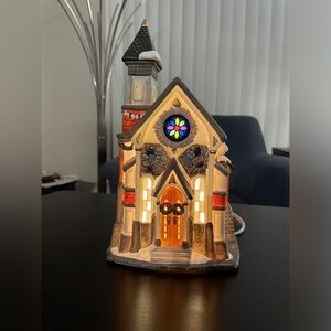 Vtg Christmas Valley Seasonal Specialties 1990's Lighted CHURCH, Stained Glass